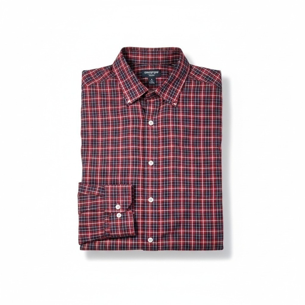 Claiborne Mens XL Shirt Classic Fit Stretch Long Sleeve Red Plaid Cotton Button‎